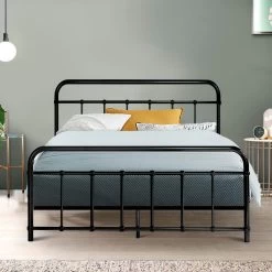 Metal Bed Frame Double Size Platform Foundation Mattress Base Leo Black -Best Bedding Store MBED C LEO D BK 99