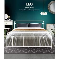 Metal Bed Frame Queen Size Platform Foundation Mattress Base Leo White -Best Bedding Store MBED C LEO Q WH 02