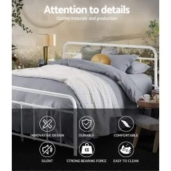 Metal Bed Frame Queen Size Platform Foundation Mattress Base Leo White -Best Bedding Store MBED C LEO Q WH 03