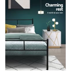 Metal Bed Frame Queen Size Platform Foundation Mattress Base SOL Black -Best Bedding Store MBED C SOL Q BK 06