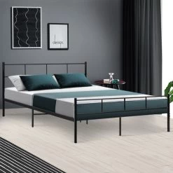 Metal Bed Frame Queen Size Platform Foundation Mattress Base SOL Black -Best Bedding Store MBED C SOL Q BK 99