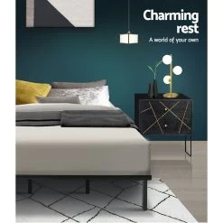 Metal Bed Frame Queen Size Mattress Base Platform Foundation Wooden Black TED -Best Bedding Store MBED C TED Q BK 03