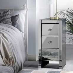Artiss Mirrored Bedside Tables Drawers Crystal Chest Nightstand Glass Grey -Best Bedding Store MF BT 6464 GY 06 1