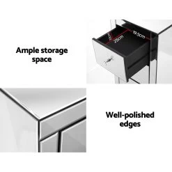 Artiss Mirrored Bedside Table Drawers Furniture Mirror Glass Quenn Silver -Best Bedding Store MF BT 6464 SR 02