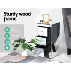 Artiss Mirrored Bedside Table Drawers Furniture Mirror Glass Quenn Silver -Best Bedding Store MF BT 6464 SR 04