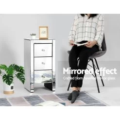 Artiss Mirrored Bedside Table Drawers Furniture Mirror Glass Quenn Silver -Best Bedding Store MF BT 6464 SR 05