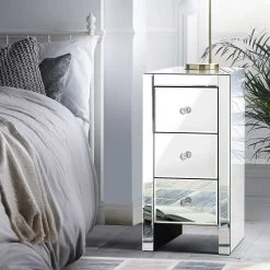 Artiss Mirrored Bedside Table Drawers Furniture Mirror Glass Quenn Silver -Best Bedding Store MF BT 6464 SR 06