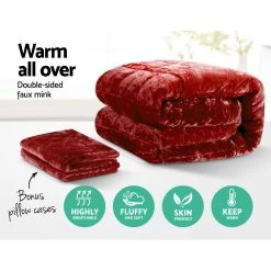 Giselle Bedding Faux Mink Quilt Comforter Throw Blanket Winter Burgundy Queen -Best Bedding Store QUILT FM BGD Q 02 1