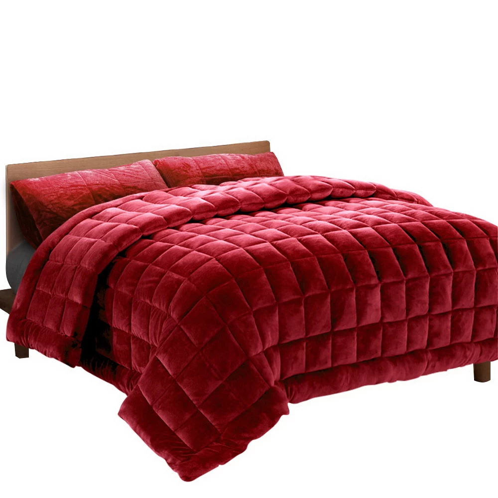 Giselle Bedding Faux Mink Quilt Comforter Weighted Blanket Doona Burgundy Single 3 Giselle Bedding Faux Mink Quilt Comforter Weighted Blanket Doona Burgundy Single