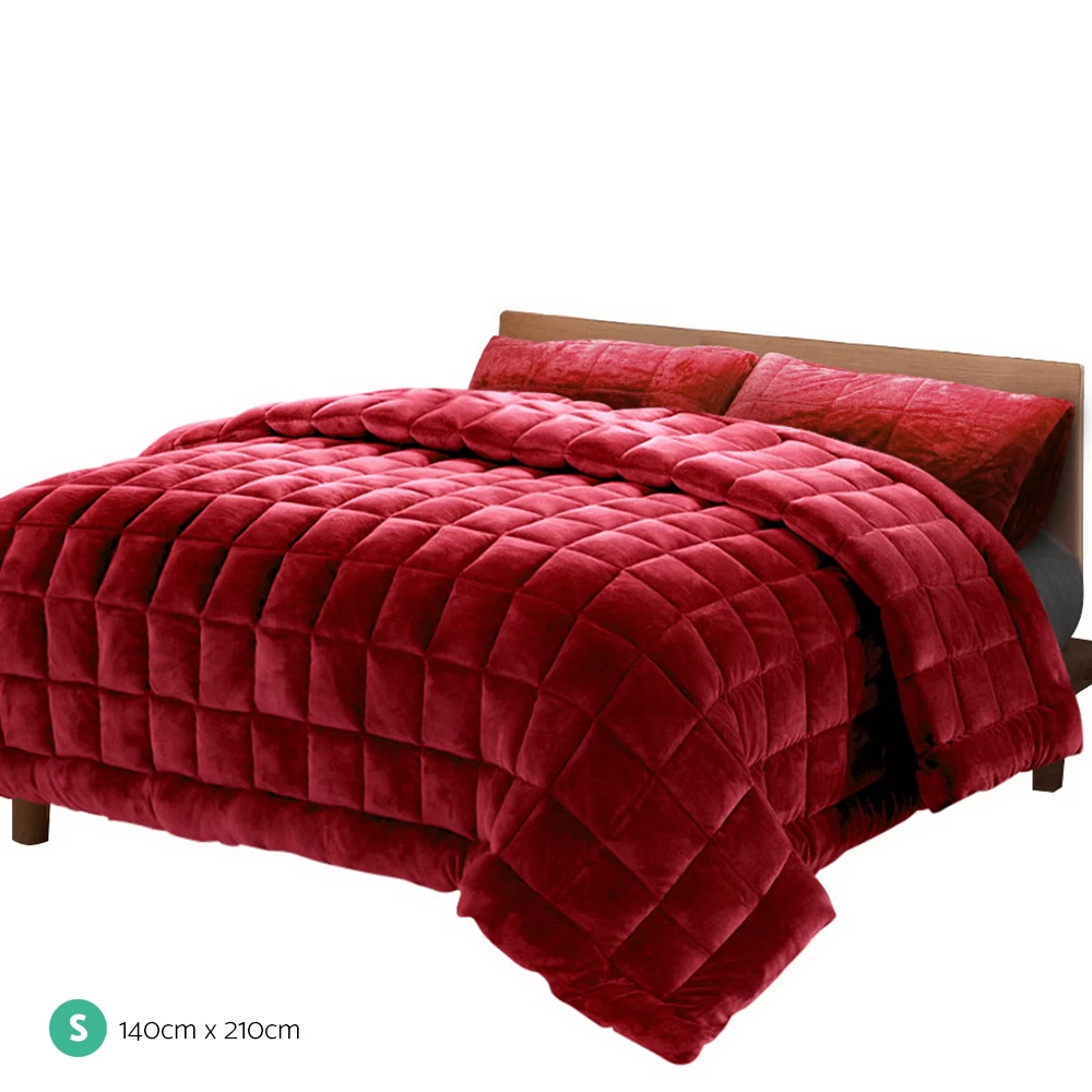 Giselle Bedding Faux Mink Quilt Comforter Weighted Blanket Doona Burgundy Single 4 Giselle Bedding Faux Mink Quilt Comforter Weighted Blanket Doona Burgundy Single - Image 2