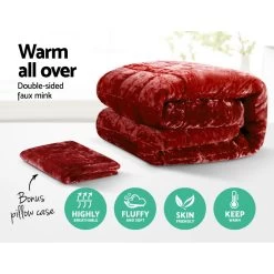 Giselle Bedding Faux Mink Quilt Comforter Weighted Blanket Doona Burgundy Single 11 Giselle Bedding Faux Mink Quilt Comforter Weighted Blanket Doona Burgundy Single -Best Bedding Store QUILT FM BGD S 02 1
