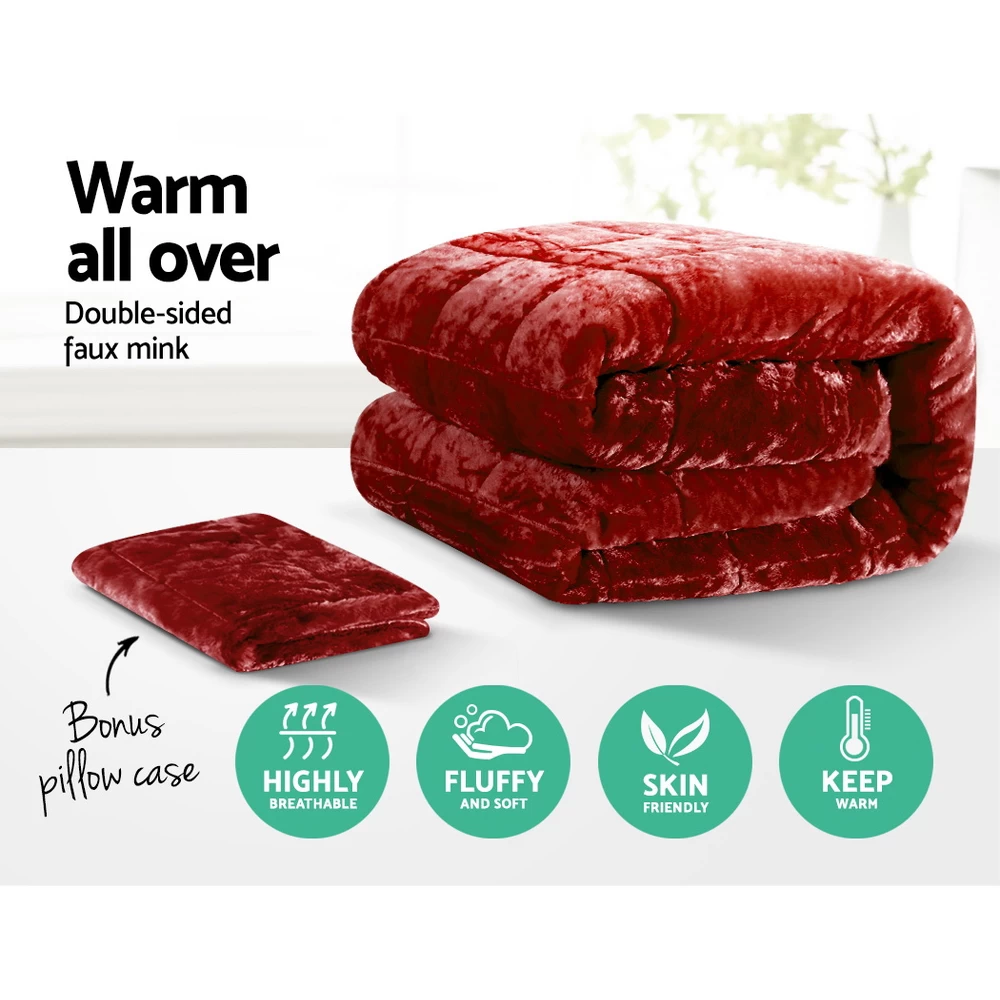 Giselle Bedding Faux Mink Quilt Comforter Weighted Blanket Doona Burgundy Single 5 Giselle Bedding Faux Mink Quilt Comforter Weighted Blanket Doona Burgundy Single - Image 3