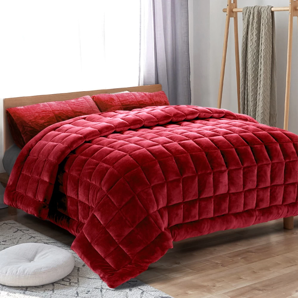 Giselle Bedding Faux Mink Quilt Comforter Weighted Blanket Doona Burgundy Single 9 Giselle Bedding Faux Mink Quilt Comforter Weighted Blanket Doona Burgundy Single - Image 7