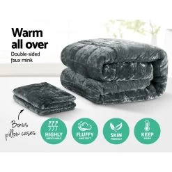 Giselle Bedding Faux Mink Quilt Plush Throw Blanket Comforter Duvet Cover Charcoal Double -Best Bedding Store QUILT FM CHAR D 02 1