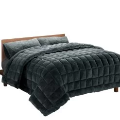 Giselle Bedding Faux Mink Quilt Comforter Throw Blanket Doona Charcoal Queen