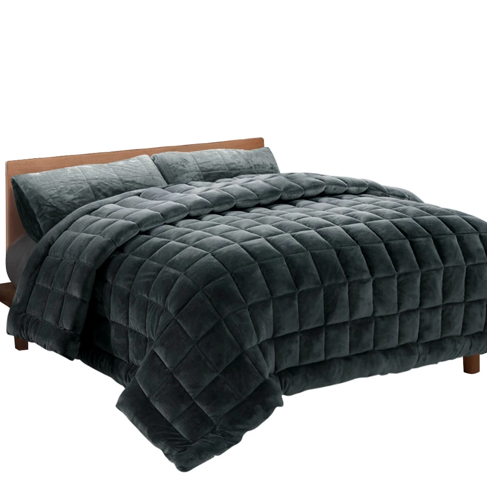 Giselle Bedding Faux Mink Quilt Fleece Throw Blanket Comforter Duvet Charcoal Single 3 Giselle Bedding Faux Mink Quilt Fleece Throw Blanket Comforter Duvet Charcoal Single
