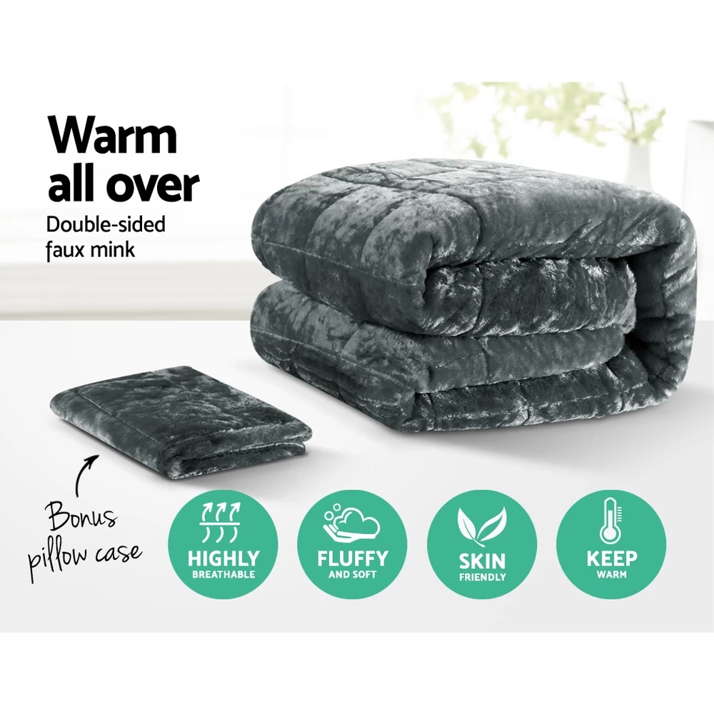 Giselle Bedding Faux Mink Quilt Fleece Throw Blanket Comforter Duvet Charcoal Single 5 Giselle Bedding Faux Mink Quilt Fleece Throw Blanket Comforter Duvet Charcoal Single - Image 3