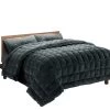 Giselle Bedding Faux Mink Quilt Comforter Fleece Throw Blanket Doona Charcoal Super King