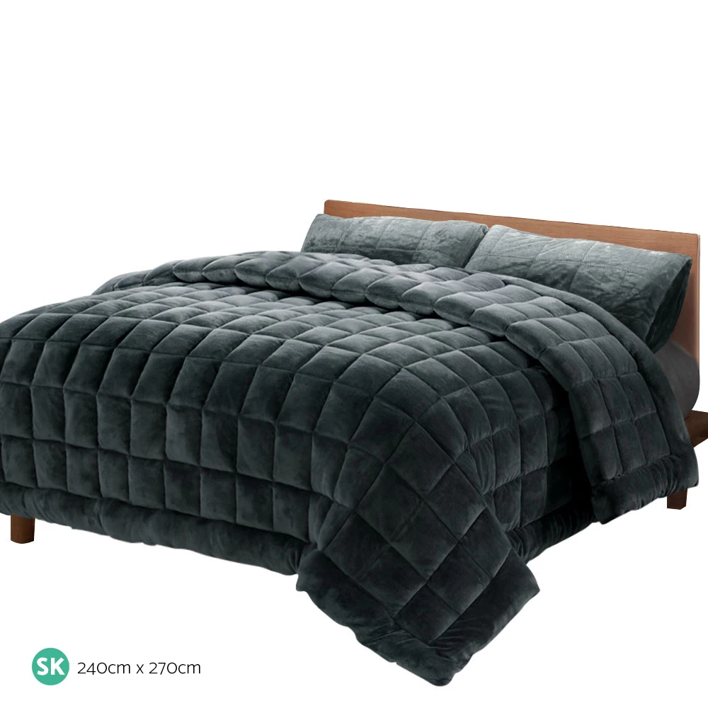 Giselle Bedding Faux Mink Quilt Comforter Fleece Throw Blanket Doona Charcoal Super King 4 Giselle Bedding Faux Mink Quilt Comforter Fleece Throw Blanket Doona Charcoal Super King - Image 2