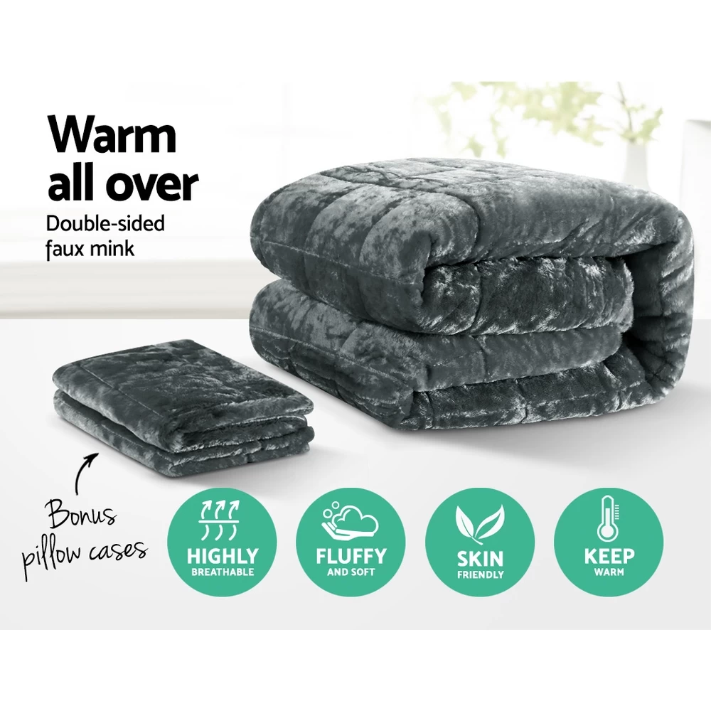 Giselle Bedding Faux Mink Quilt Comforter Fleece Throw Blanket Doona Charcoal Super King 5 Giselle Bedding Faux Mink Quilt Comforter Fleece Throw Blanket Doona Charcoal Super King - Image 3