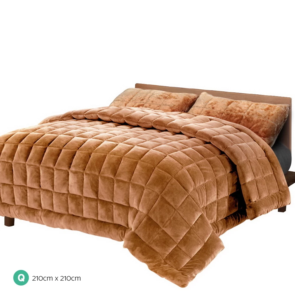 Giselle Bedding Faux Mink Quilt Comforter Winter Weight Blanket Latte Queen 4 Giselle Bedding Faux Mink Quilt Comforter Winter Weight Blanket Latte Queen - Image 2
