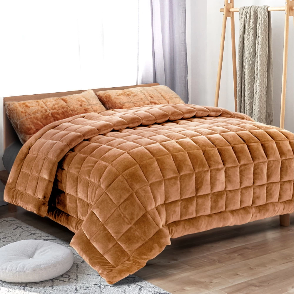 Giselle Bedding Faux Mink Quilt Comforter Winter Weight Blanket Latte Queen 9 Giselle Bedding Faux Mink Quilt Comforter Winter Weight Blanket Latte Queen - Image 7
