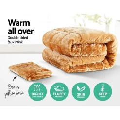 Giselle Bedding Faux Mink Quilt Comforter Fleece Throw Blanket Latte Single -Best Bedding Store QUILT FM LATTE S 02 1