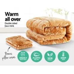 Giselle Bedding Faux Mink Quilt Comforter Fleece Throw Blanket Doona Latte Super King -Best Bedding Store QUILT FM LATTE SK 02 1