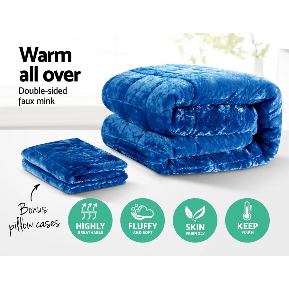 Giselle Bedding Faux Mink Quilt Duvet Comforter Fleece Throw Blanket Navy Double 5 Giselle Bedding Faux Mink Quilt Duvet Comforter Fleece Throw Blanket Navy Double - Image 3