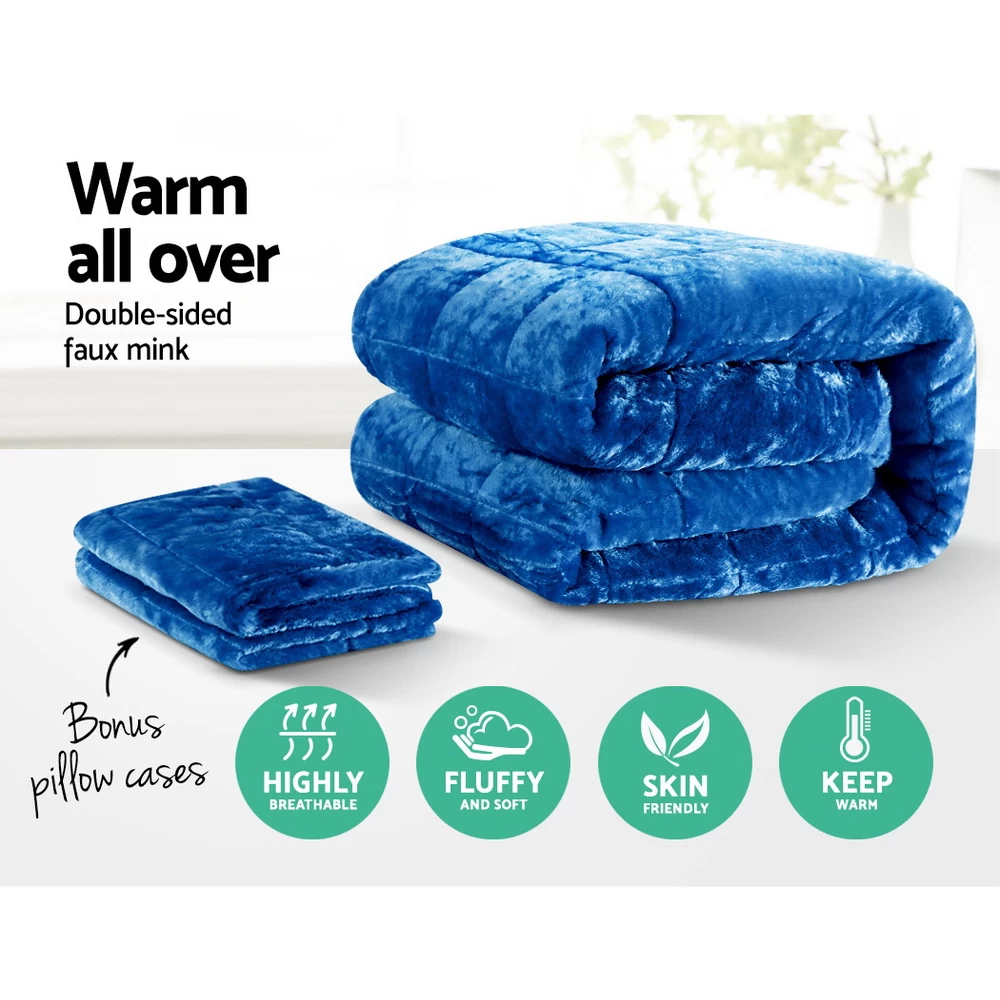 Giselle Bedding Faux Mink Quilt Comforter Doona Fleece Throw Blanket Navy Queen 5 Giselle Bedding Faux Mink Quilt Comforter Doona Fleece Throw Blanket Navy Queen - Image 3