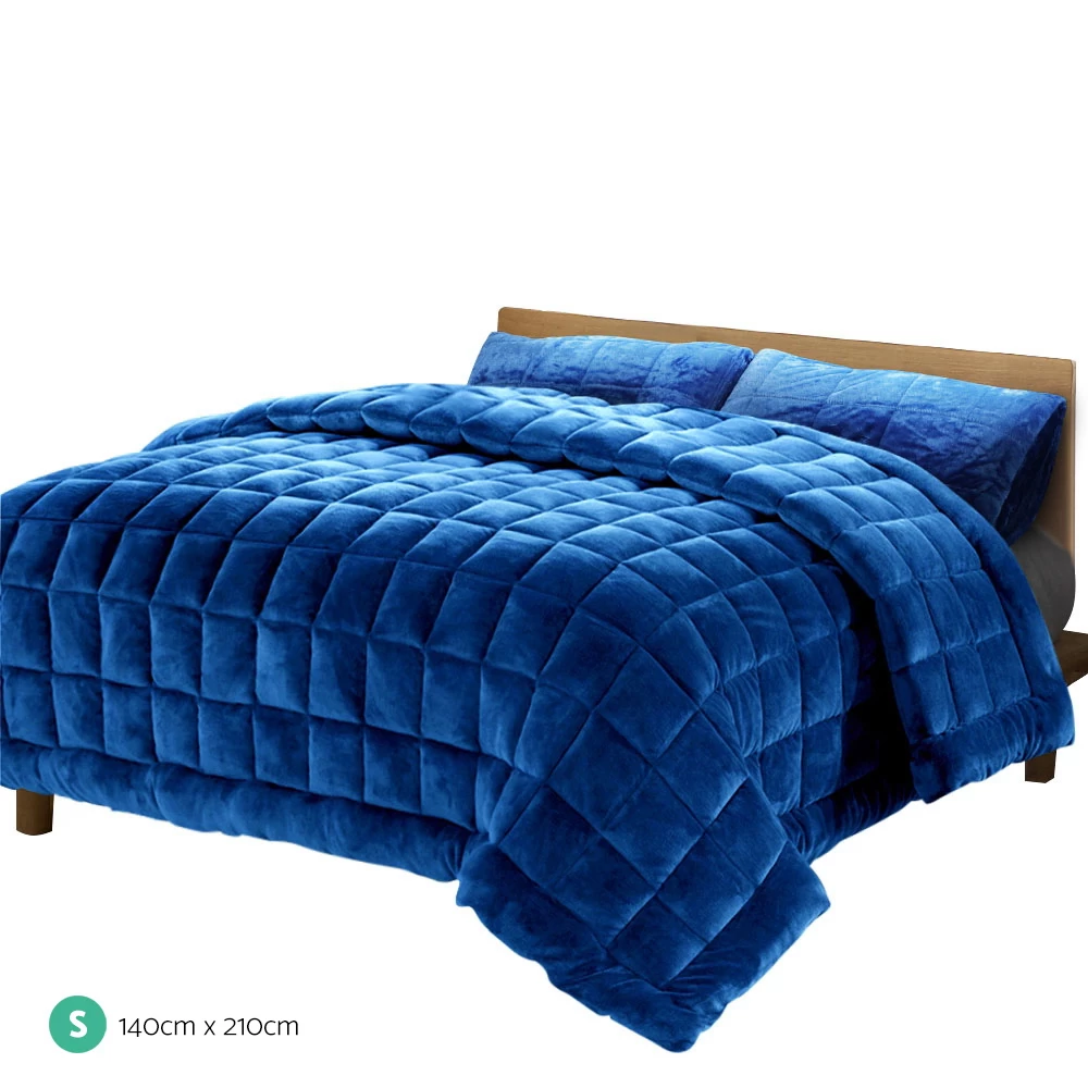 Giselle Bedding Faux Mink Quilt Comforter Fleece Throw Blanket Doona Navy Single 4 Giselle Bedding Faux Mink Quilt Comforter Fleece Throw Blanket Doona Navy Single - Image 2