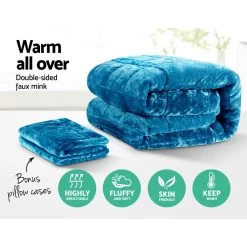 Giselle Bedding Faux Mink Quilt Comforter Winter Weighted Throw Blanket Teal King -Best Bedding Store QUILT FM TEAL K 02 1