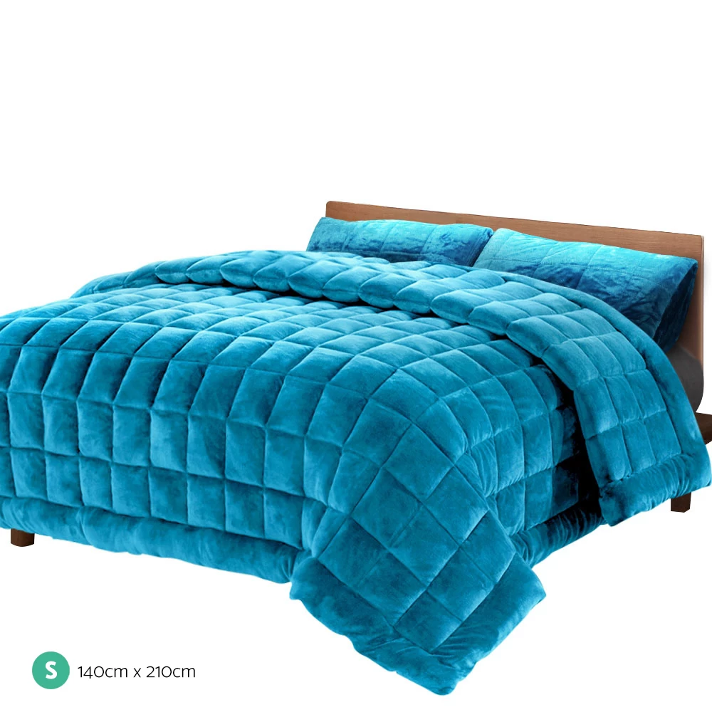 Giselle Bedding Faux Mink Quilt Comforter Winter Throw Blanket Doona Teal Single 4 Giselle Bedding Faux Mink Quilt Comforter Winter Throw Blanket Doona Teal Single - Image 2