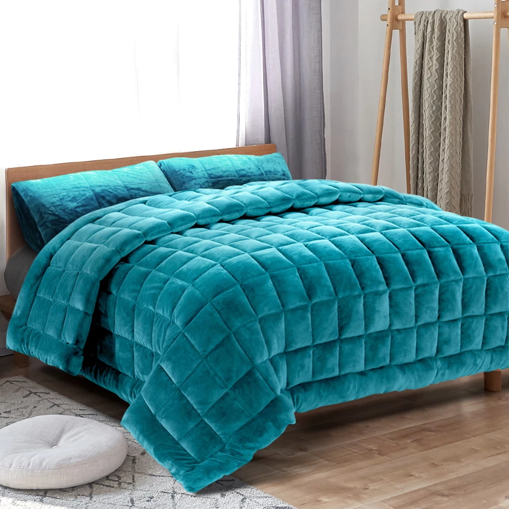Giselle Bedding Faux Mink Quilt Comforter Winter Throw Blanket Doona Teal Single 9 Giselle Bedding Faux Mink Quilt Comforter Winter Throw Blanket Doona Teal Single - Image 7