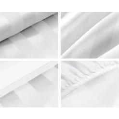Giselle Bedding Double Size 4 Piece Bedsheet Set - White -Best Bedding Store SHEET CT STRIP D WH 03