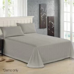 Giselle Bedding King Size 4 Piece Bedsheet Set - Grey -Best Bedding Store SHEET CT STRIP K GR 05