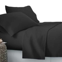 Giselle Bedding Double Size 4 Piece Micro Fibre Sheet Set - Black -Best Bedding Store SHEET MICRO BK D 02