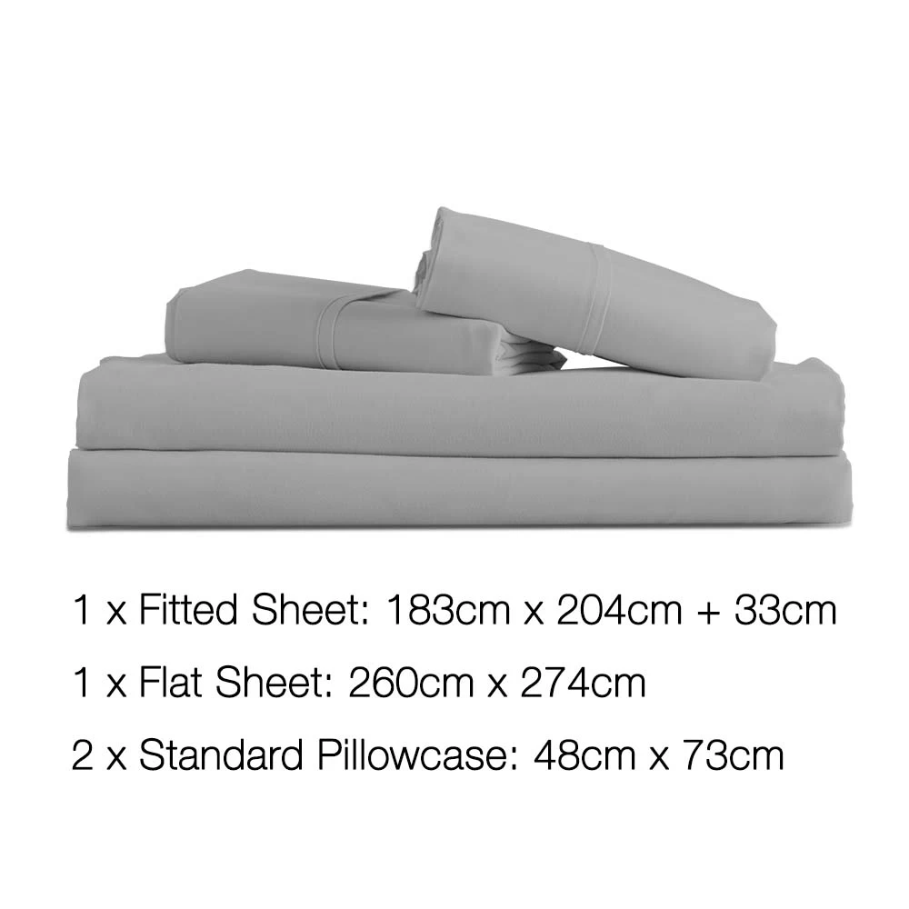 Giselle Bedding King Size 4 Piece Micro Fibre Sheet Set - Grey 4 Giselle Bedding King Size 4 Piece Micro Fibre Sheet Set - Grey - Image 2