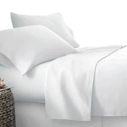 Giselle Bedding Queen Size 4 Piece Micro Fibre Sheet Set - White -Best Bedding Store SHEET MICRO WH Q 02