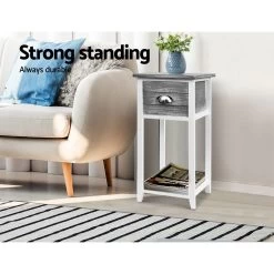 Artiss Bedside Table Nightstand Drawer Storage Cabinet Lamp Side Shelf Unit Grey -Best Bedding Store ST CAB 1D VIN GY 03 1