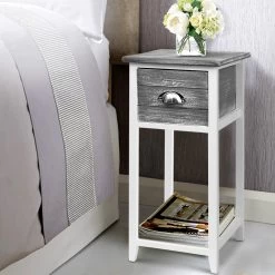 Artiss Bedside Table Nightstand Drawer Storage Cabinet Lamp Side Shelf Unit Grey -Best Bedding Store ST CAB 1D VIN GY 06 1