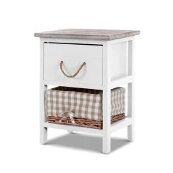 Artiss 2x Bedside Tables Shabby Chic Storage Cabinet Unit Drawers Side Basket