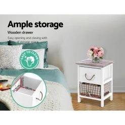 Artiss 2x Bedside Tables Shabby Chic Storage Cabinet Unit Drawers Side Basket -Best Bedding Store ST CAB B 1D1B WHX2 04 1