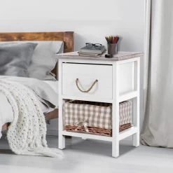 Artiss 2x Bedside Tables Shabby Chic Storage Cabinet Unit Drawers Side Basket -Best Bedding Store ST CAB B 1D1B WHX2 06 1