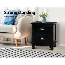 2x Artiss Bedside Tables Drawers Side Table Nightstand Storage Cabinet Vintage -Best Bedding Store ST CAB B 2D BKX2 02