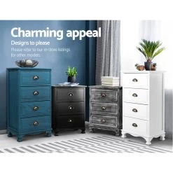 2x Artiss Bedside Tables Drawers Side Table Nightstand Storage Cabinet Vintage -Best Bedding Store ST CAB B 2D BKX2 05