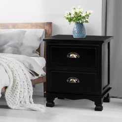 2x Artiss Bedside Tables Drawers Side Table Nightstand Storage Cabinet Vintage -Best Bedding Store ST CAB B 2D BKX2 06