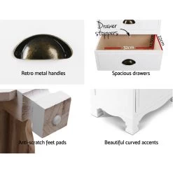 2x Artiss Bedside Tables Drawers Side Table Nightstand Vintage Storage Cabinet -Best Bedding Store ST CAB B 2D WHX2 04