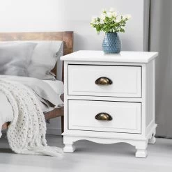 2x Artiss Bedside Tables Drawers Side Table Nightstand Vintage Storage Cabinet -Best Bedding Store ST CAB B 2D WHX2 06