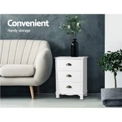 Artiss Vintage Bedside Table Chest Storage Cabinet Nightstand White 11 Artiss Vintage Bedside Table Chest Storage Cabinet Nightstand White -Best Bedding Store ST CAB B 3D WH 02